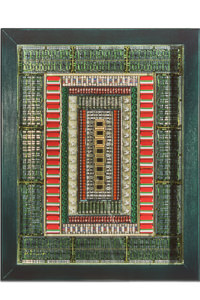 Œuvre nommée "Unix" : sculpture murale cybertrash du sculpteur Rémy Tassou. Vue principale.