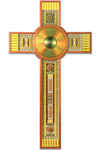 Œuvre nommée "Cathodique": sculpture murale cybertrash du sculpteur Rémy Tassou. Vue principale.