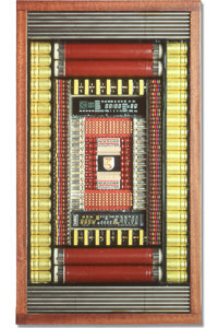 Œuvre nommée "Nixdorf": sculpture murale cybertrash du sculpteur Rémy Tassou. Vue principale.