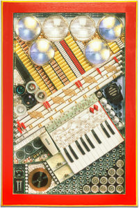 Œuvre nommée "Studio": sculpture murale cybertrash du sculpteur Rémy Tassou. Vue principale.