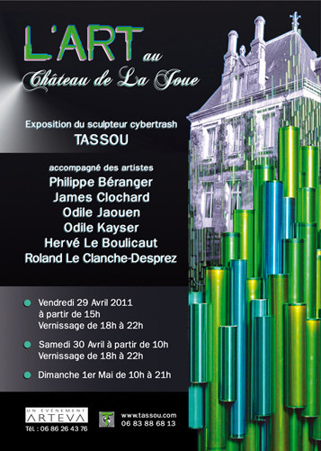 Recto du Flyer de de l'exposition avec Rémy Tassou pour "l'art au château de la Joue" (44130,Fay de Bretagne)