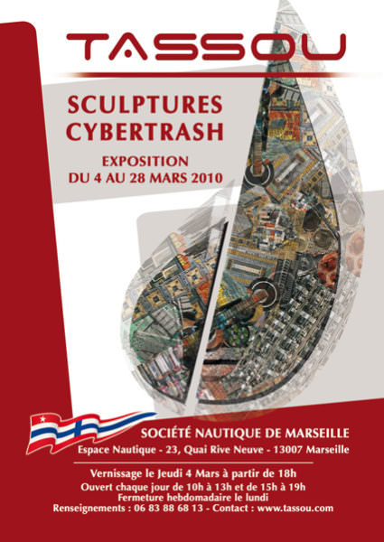 Flyer de l'exposition à l'Espace Nautique de Marseille , du 4 au 28 mars 2010 (création Mélody Tassou)
