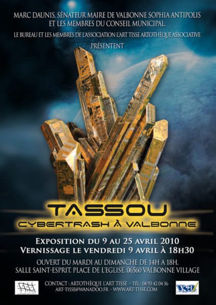 Recto du FLYER de l'exposition Cybertrash de Rémy Tassou à Valbonne (du 9 au 25 avril 2010, salle Saint Esprit)