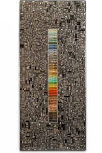 Œuvre nommée "Windbond" : sculpture murale cybertrash de Rémy Tassou.