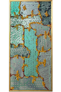 Œuvre nommée "Gyricon"": sculpture murale cybertrash de Rémy Tassou. (vue principale, vignette)