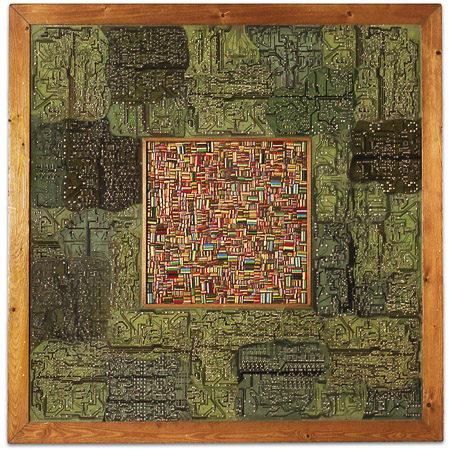 Œuvre nommée "Be Bop" : sculpture murale cybertrash de Rémy Tassou. (vue principale, vignette)