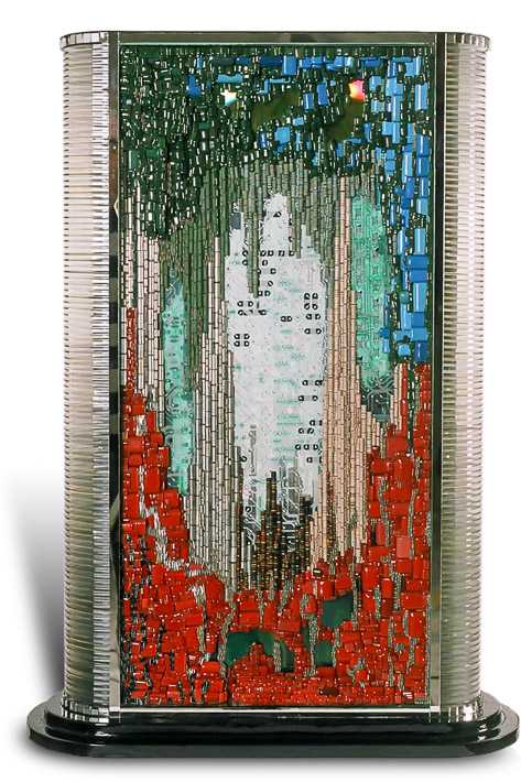 Artwork named "Cyberspace" (the divine breath): wall sculpture cybertrash by Rémy Tassou. (main view, vignette)