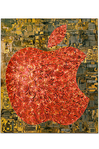 Œuvre nommée "Apple": sculpture murale cybertrash de Rémy Tassou. (vue principale, vignette)