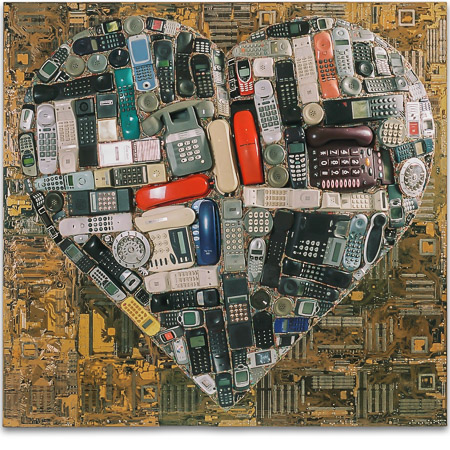 Œuvre nommée "Hot Line": sculpture murale cybertrash de Rémy Tassou. (vue principale, vignette)