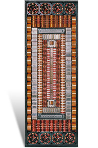 Œuvre nommée "Megaoctet": totem cybertrash de Rémy Tassou. Vue d'une face (vignette).