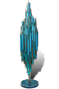 Œuvre nommée "Twitter" : sculpture cybertrash de Rémy Tassou. (vue principale)