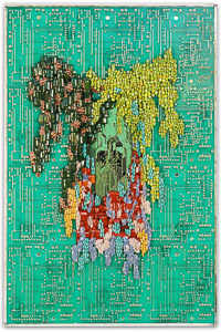 Œuvre nommée "Spring" : sculpture murale cybertrash de Rémy Tassou. (vue principale)