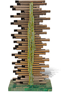 Œuvre nommée "FM" : totem cybertrash de Rémy Tassou. Vue d'une face. (vue principale)