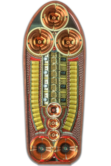 Œuvre nommée "Delete": sculpture murale cybertrash du sculpteur Rémy Tassou. Vue principale (vignette)