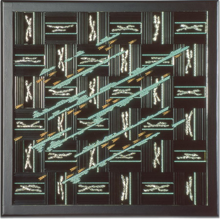 Œuvre nommée "Génomix" : sculpture murale cybertrash du sculpteur Rémy Tassou. Vue principale (vignette)