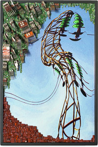 Œuvre nommée "Haute Tension" : sculpture murale cybertrash de Rémy Tassou. (vue principale, vignette)