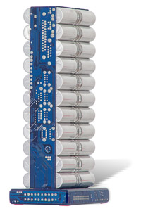 Œuvre d'art nommée "Farad" : totem cybertrash par Rémy Tassou (vue de 3/4) (vue principale)