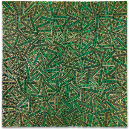 Œuvre d'art nommée "DeapMind" : sculture murale cybertrash par Rémy Tassou (vue principale) (accueil carré double)