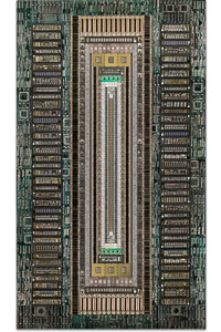 Œuvre nommée "Prompt" : sculpture murale cybertrash du sculpteur Rémy Tassou. Vue principale. (vignette) (vue principale)