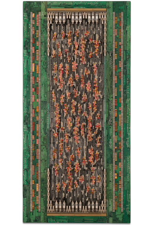 Œuvre nommée "BIOTECH" : sculpture murale cybertrash du sculpteur Rémy Tassou. (principale) (UNE)